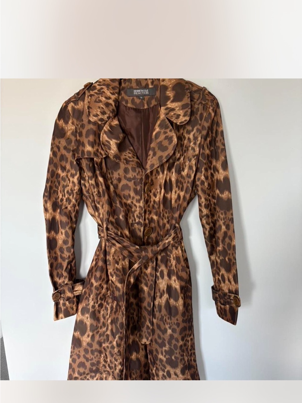 Kenneth Cole Reaction Leopard Print Trench Coat - Brown - Picture 1 of 4